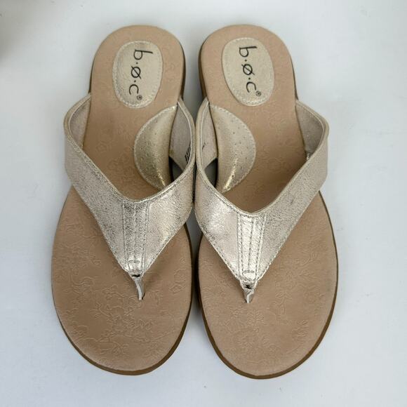 BOC Born Concept Gold Faux Vegan Leather Flip Flop Thong Sandal Comfort Shoe‎ 9M - Picture 3 of 9